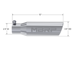 MBRP Universal Polished Exhaust Tip 2.5" Inlet/3.5" Outlet/12" Length Angled Rolled End