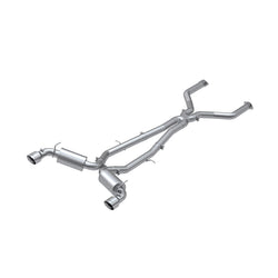 Silver exhaust pipe and system on white background. Infiniti Q60 3.0L Cat-Back Exhaust System - Armor Pro Series.