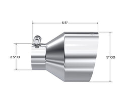 MBRP Universal Polished T304 SS Tip 2.5" Inlet/5" Outlet/6.5" Length