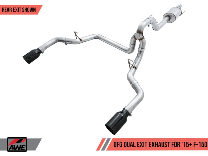 AWE Tuning 2015+ Ford F-150 0FG Dual Exit Performance Exhaust System w/5in Diamond Black Tips - AWE3015-33120