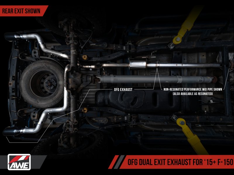 AWE Tuning 2015+ Ford F-150 0FG Dual Exit Performance Exhaust System w/5in Diamond Black Tips - AWE3015-33120