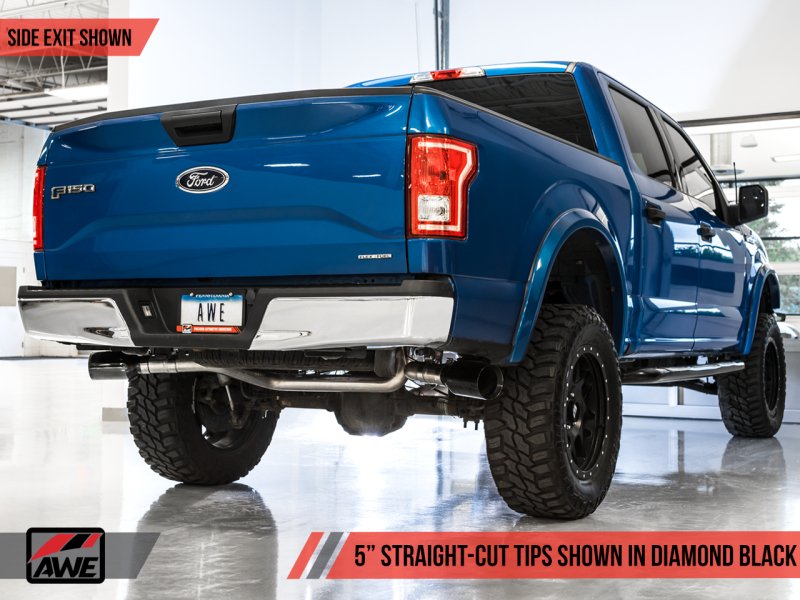 AWE Tuning 2015+ Ford F-150 0FG Dual Exit Performance Exhaust System w/5in Diamond Black Tips - AWE3015-33120