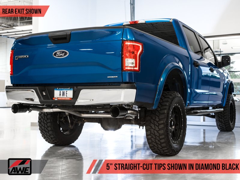 AWE Tuning 2015+ Ford F-150 0FG Dual Exit Performance Exhaust System w/5in Diamond Black Tips - AWE3015-33120