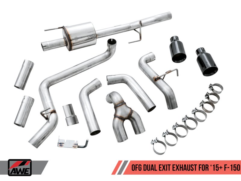 AWE Tuning 2015+ Ford F-150 0FG Dual Exit Performance Exhaust System w/5in Diamond Black Tips - AWE3015-33120