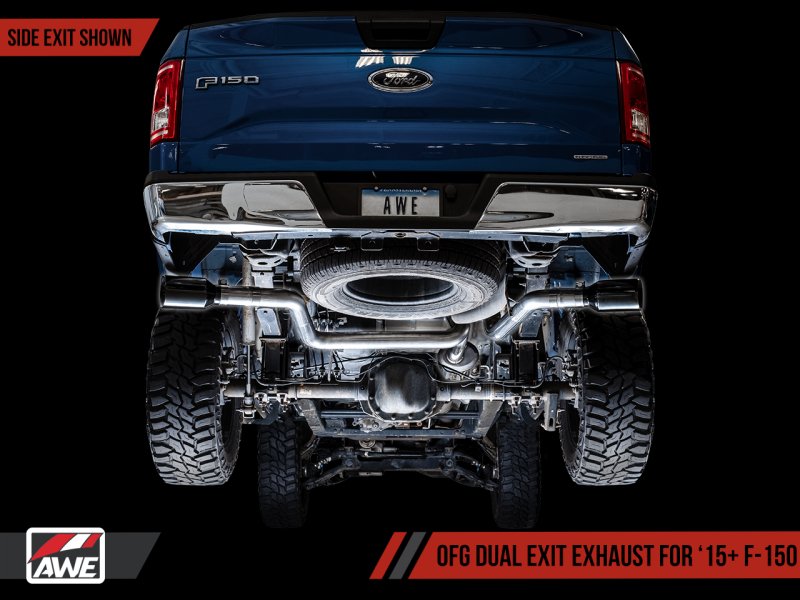 AWE Tuning 2015+ Ford F-150 0FG Dual Exit Performance Exhaust System w/5in Diamond Black Tips - AWE3015-33120