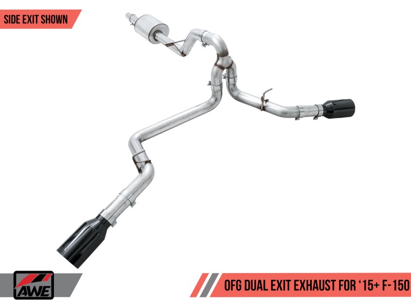 AWE Tuning 2015+ Ford F-150 0FG Dual Exit Performance Exhaust System w/5in Diamond Black Tips - AWE3015-33120