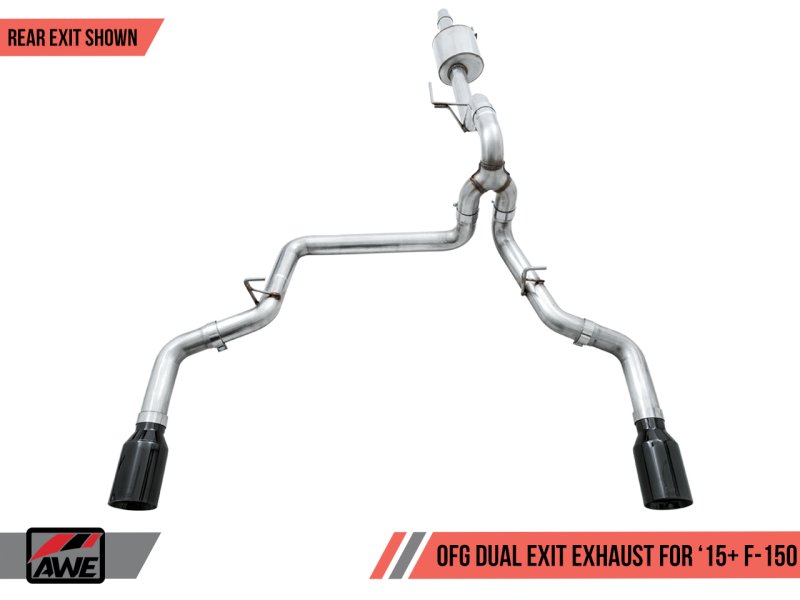 AWE Tuning 2015+ Ford F-150 0FG Dual Exit Performance Exhaust System w/5in Diamond Black Tips - AWE3015-33120