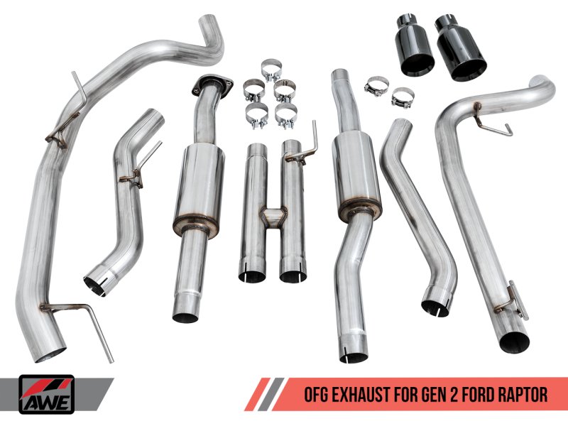 AWE Tuning 2017+ Ford Raptor 0 FG Performance Exhaust System - w/ Diamond Black Tips - AWE3015-33106