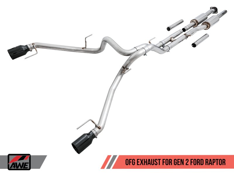 AWE Tuning 2017+ Ford Raptor 0 FG Performance Exhaust System - w/ Diamond Black Tips - AWE3015-33106