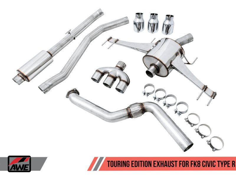 AWE Tuning 2017+ Honda Civic Type R Touring Edition Exhaust w/Front & Mid Pipe - Diamond Blk Tips - AWE3015-43000