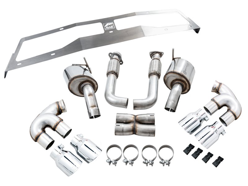 AWE Tuning 2020-2023 Chevrolet Corvette (C8) Touring Edition Exhaust - Quad Chrome Silver Tips - AWE3015-42151