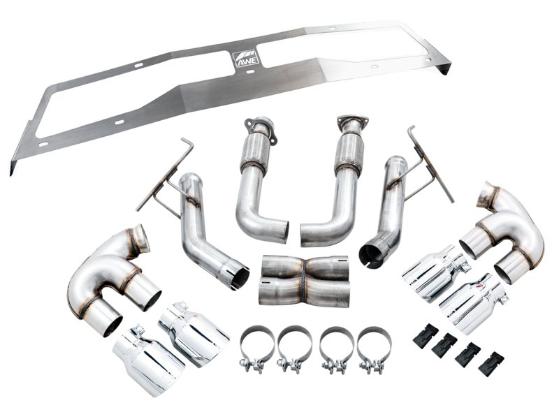 AWE Tuning 2020-2023 Chevrolet Corvette (C8) Track Edition Exhaust - Quad Chrome Silver Tips - AWE3020-42080