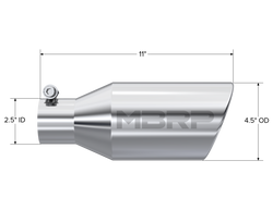 MBRP Universal Polished Exhaust Tip 2.5" Inlet/4.5" Outlet/11" Length Angle Rolled End